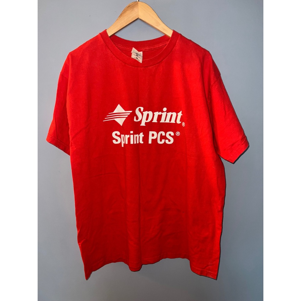 Vintage Sprint PCS Graphic T-Shirt Fruit of the Loom Red Heavy Cotton XL Mens
